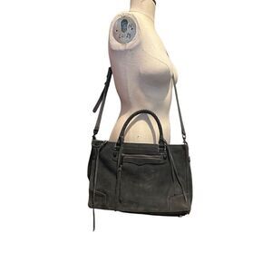 Rebecca Minkoff Grey Handbag Suede Leather Zipper Medium Crossbody Strap Fringe